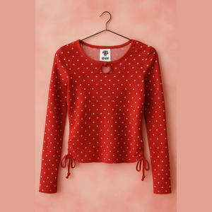 Lily Bleu Red Long Sleeve Top White Heart Print Size 10 12